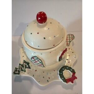 White Barn Candle Co Butter Cookie Holiday Ceramic Jar Lid and Saucer Set 8oz